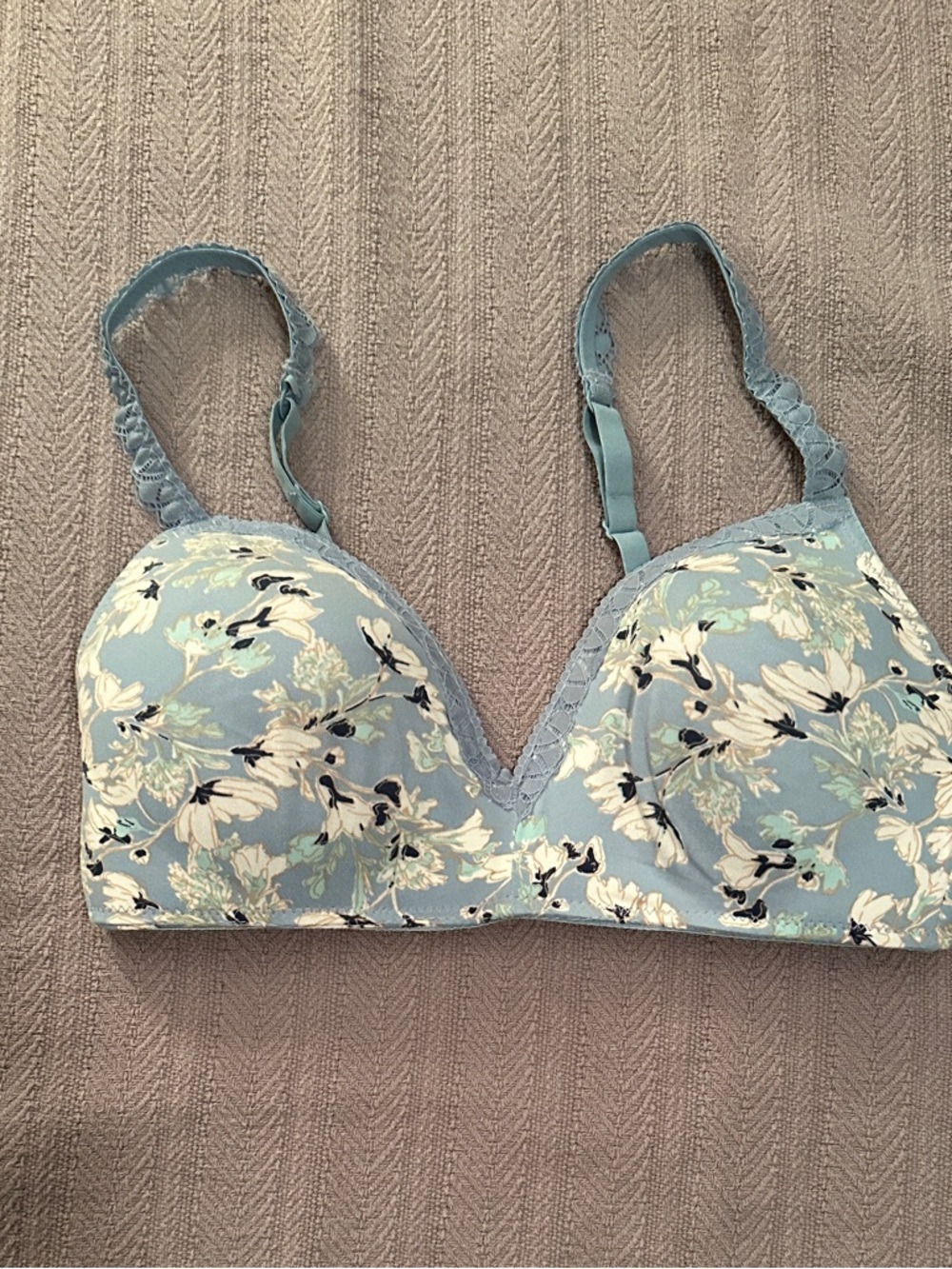 Anne Klein Light Blue Floral Wireless Bra with 2-way straps